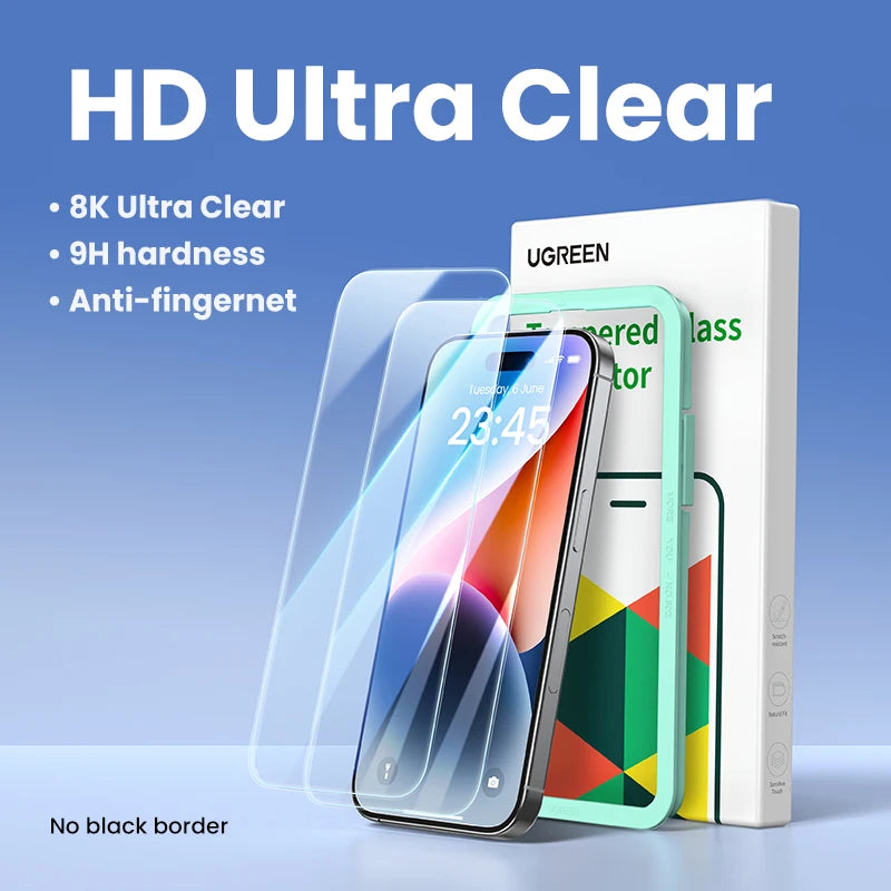 UGREEN 2PCS Screen Protector For iPhone 16 15 14 13 12 11 Pro Max Tempered Glass For iPhone 16 Plus Screen Protectors 15pro Film