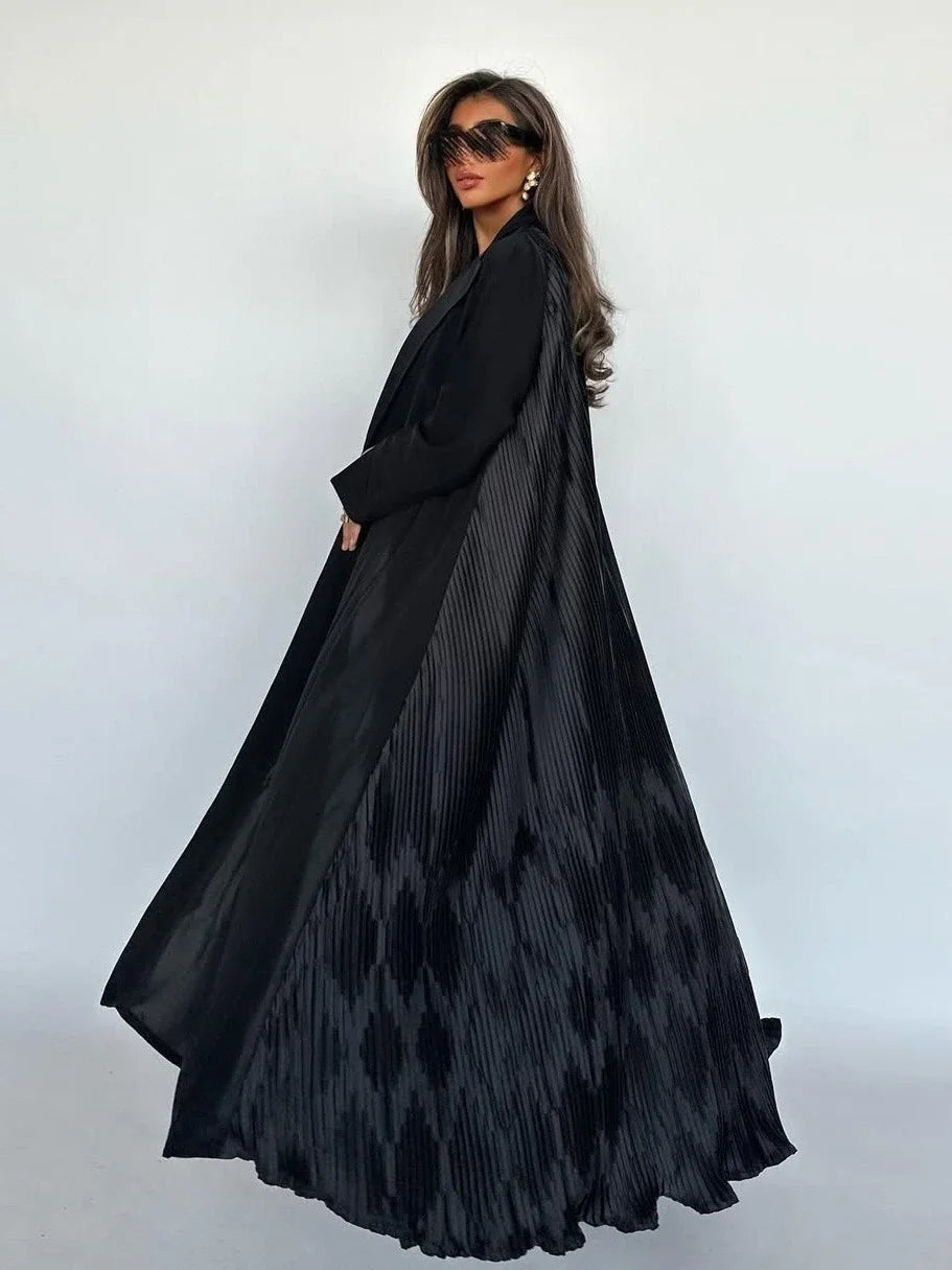 Eid Black Pleated Abaya Cardigan – Muslim Party Dress Kaftan