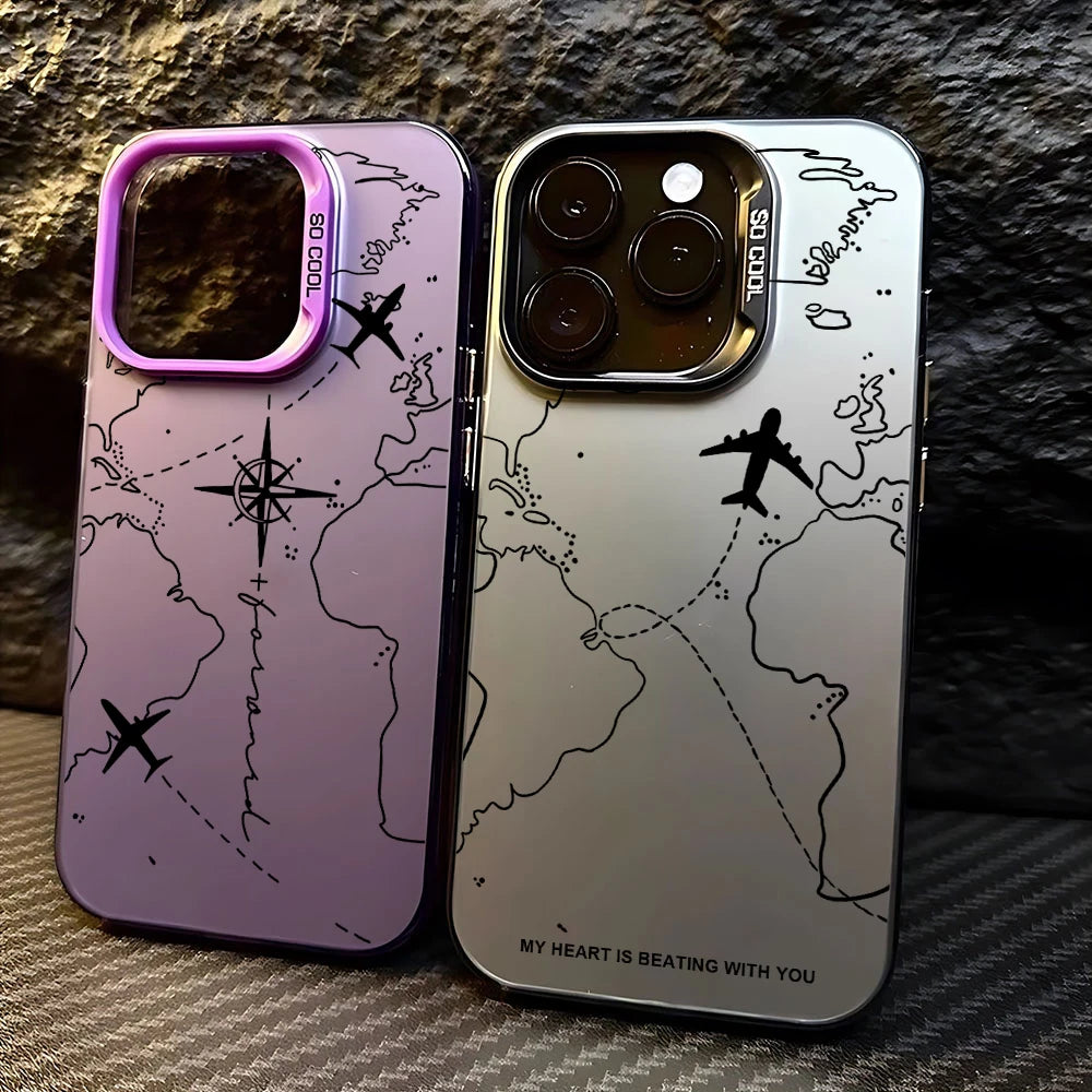 Travel Airplane Route Design Phone Case for IPhone 16 15 14 13 12 11 Mini Pro Max X XR XSMAX 8 7 Plus Anti Fall Matte Cover