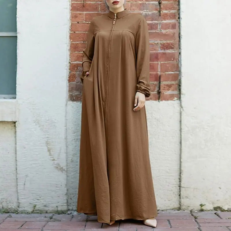 VigoAnne 2025 Muslim Abaya Solid Zipper One-piece Prayer Dress Women Long Sleeve Islamic Clothing Lady Dubai Saudi Robe Turkish