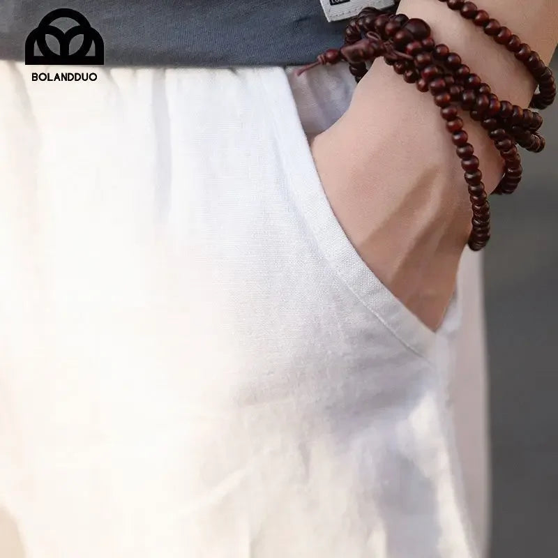 High-end 100% Pure Linen Pants Men's Thin Summer White Pants Casual Loose-fit Straight-leg Cotton Linen Trousers
