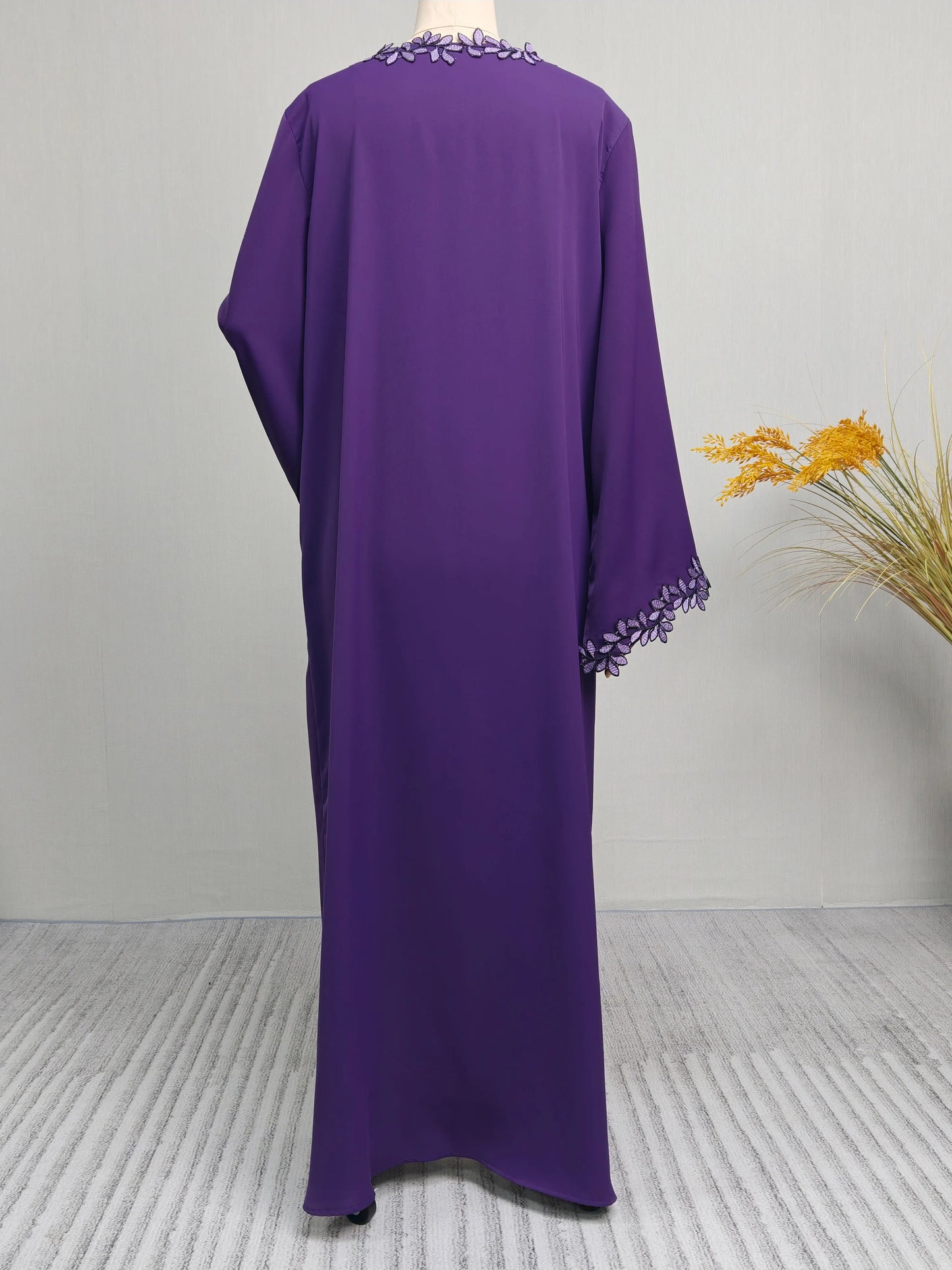 Dubai Elegant Beige Abaya for Muslim Women - Intricately Crafted with Multicolored Embroidery Piece in Islamic Modest Fashion