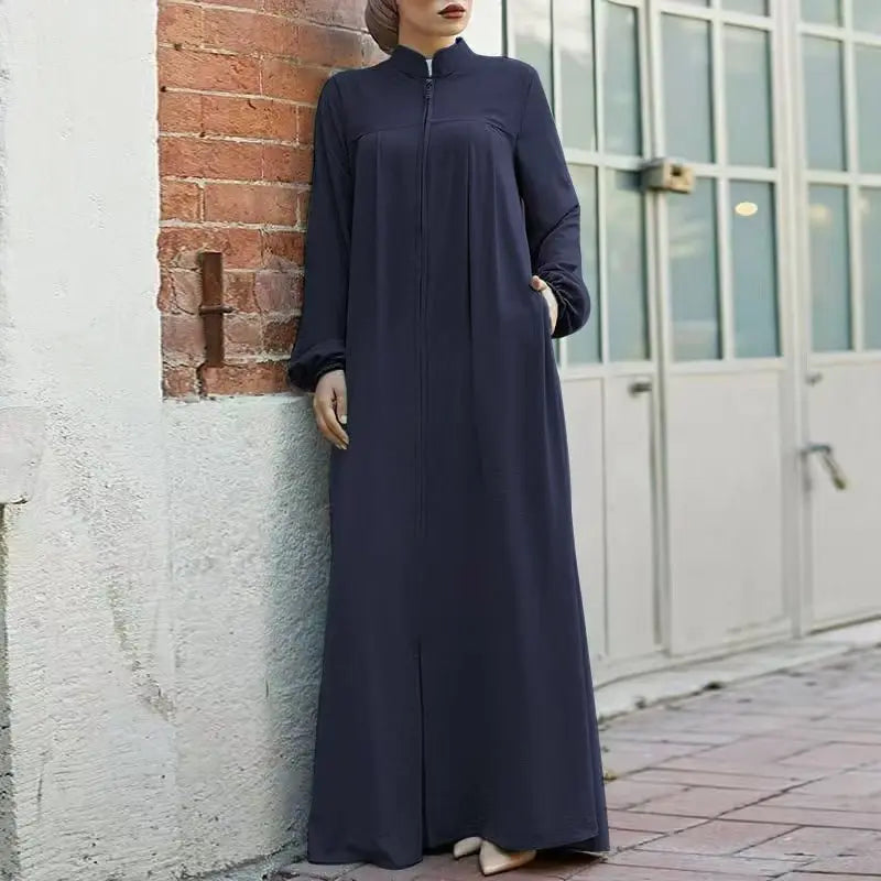 VigoAnne 2025 Muslim Abaya Solid Zipper One-piece Prayer Dress Women Long Sleeve Islamic Clothing Lady Dubai Saudi Robe Turkish