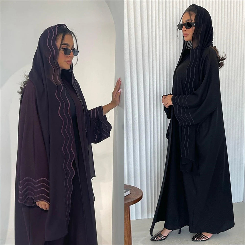 Ramadan Eid Abaya Khimar Set – Gray & Black Muslim Dress