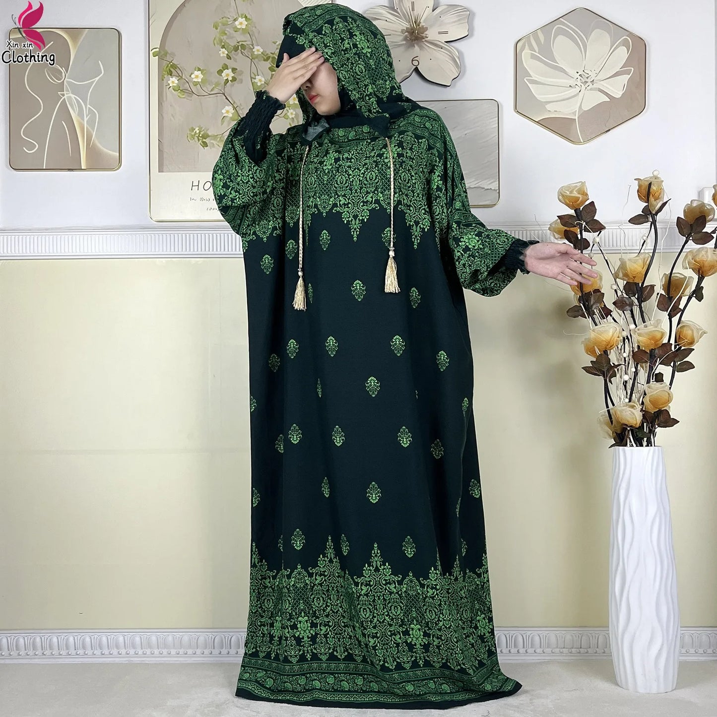 2025 Latest Cotton Abaya Double Hat Muslim Ramadan Prayer Clothing Casual Robe Long Sleeves Loose Woman Islam Prayer Clothing