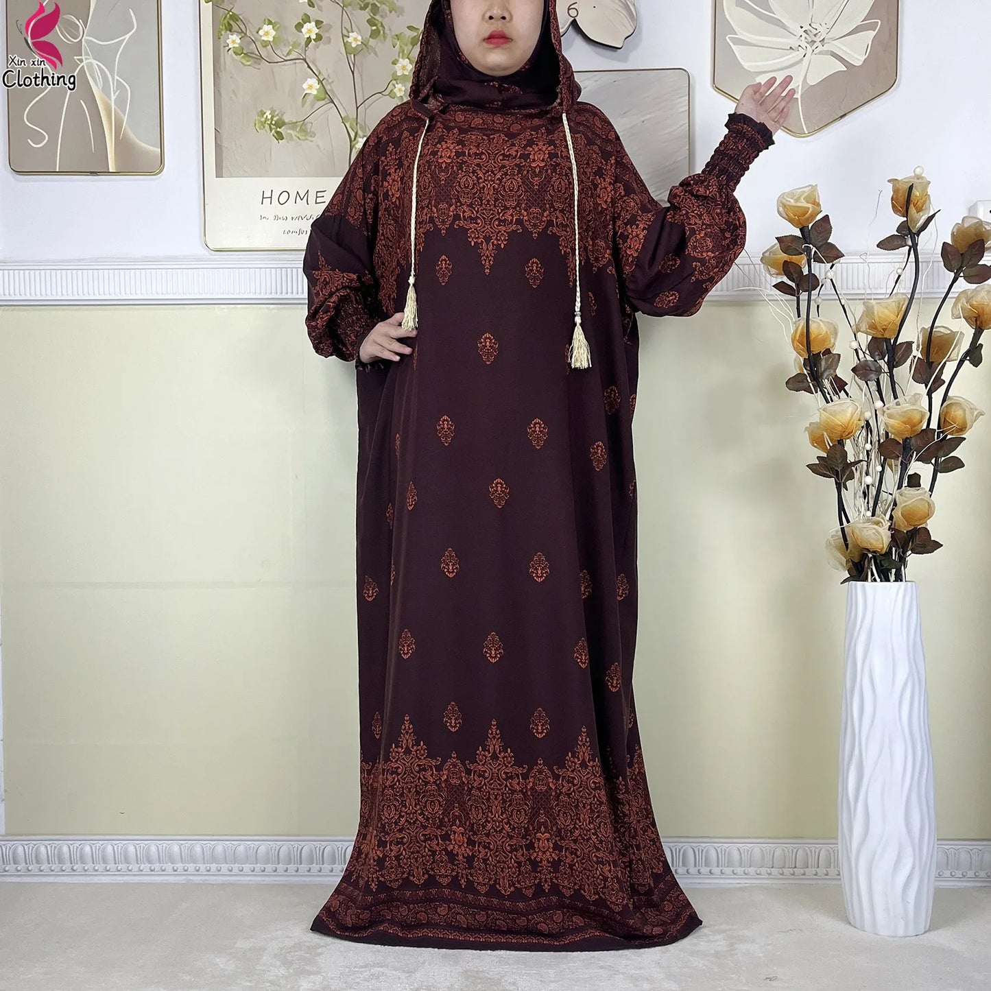 2025 Latest Cotton Abaya Double Hat Muslim Ramadan Prayer Clothing Casual Robe Long Sleeves Loose Woman Islam Prayer Clothing