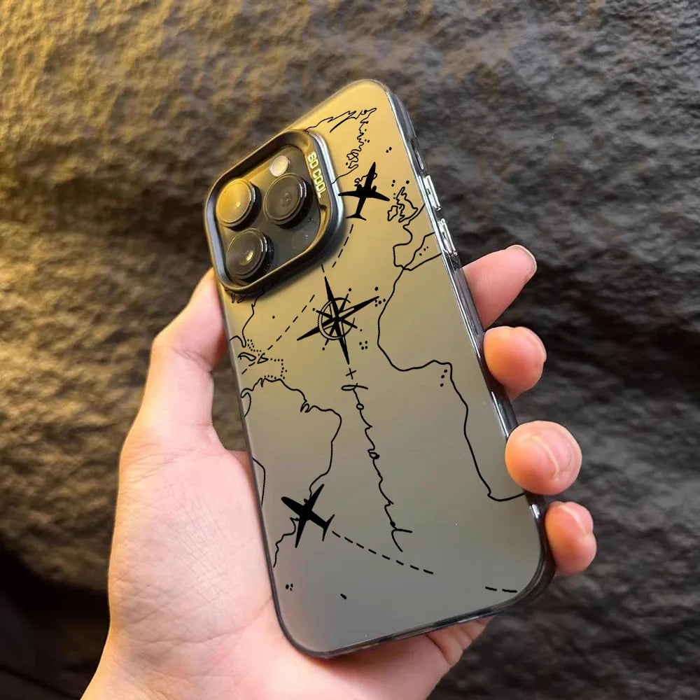 Travel Airplane Route Design Phone Case for IPhone 16 15 14 13 12 11 Mini Pro Max X XR XSMAX 8 7 Plus Anti Fall Matte Cover