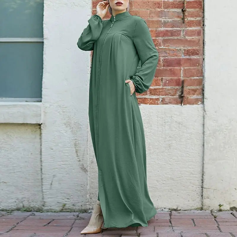 VigoAnne 2025 Muslim Abaya Solid Zipper One-piece Prayer Dress Women Long Sleeve Islamic Clothing Lady Dubai Saudi Robe Turkish