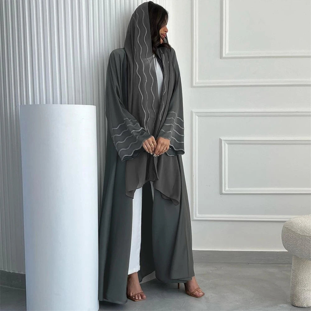 Ramadan Eid Abaya Khimar Set – Gray & Black Muslim Dress