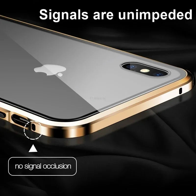 Magnetic tempered glass privacy metal case for iPhone 16 15 14 13 12 XR 11 pro Max 7 8 plus 360 magnet antispy protective cover