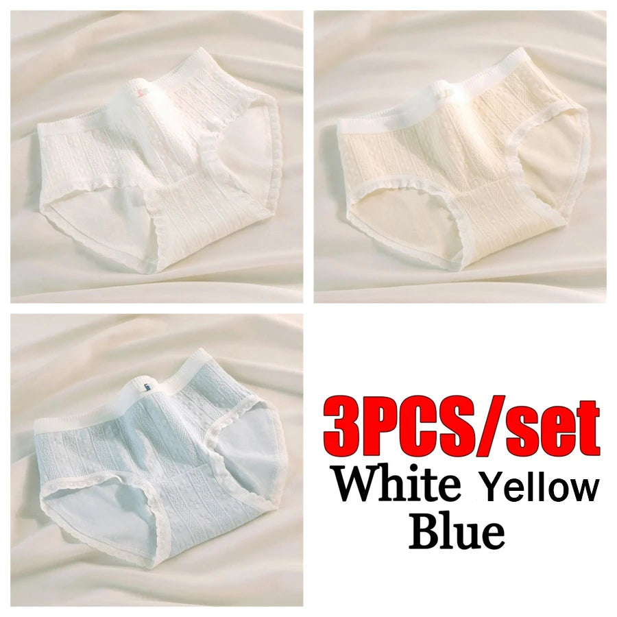 3PCS/Set Cotton Panties Women Antibacterial Crotch 2024 New Mid Waist Underwear Girls Breathable Triangle Shorts Lingerie Briefs