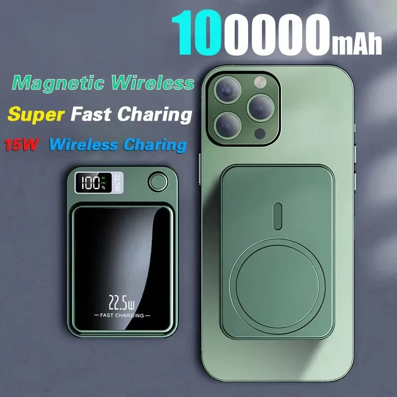 New 100000mah Capacity Power Bank Magnetic Wireless 22.5w Ultra Super Fast Charging Powerbank For Iphone Samsung Huawei Xiaomi