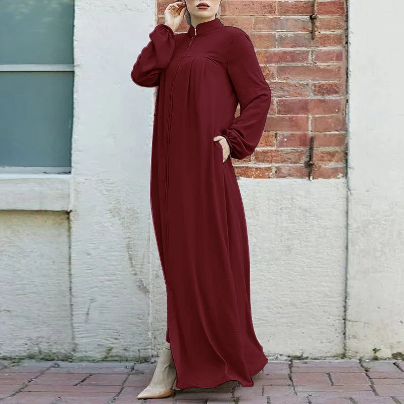VigoAnne 2025 Muslim Abaya Solid Zipper One-piece Prayer Dress Women Long Sleeve Islamic Clothing Lady Dubai Saudi Robe Turkish