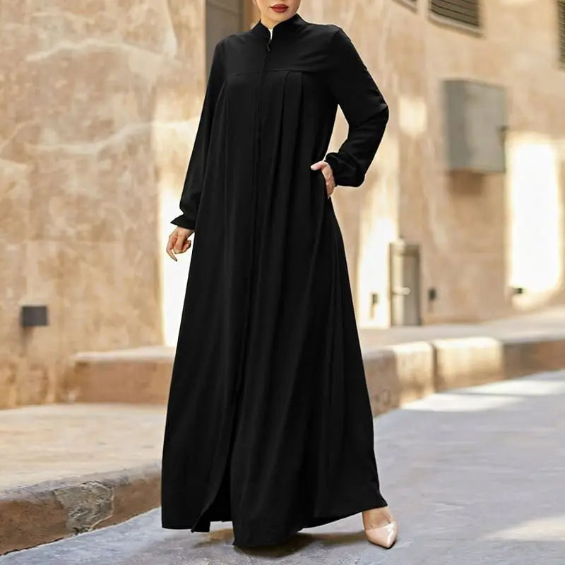VigoAnne 2025 Muslim Abaya Solid Zipper One-piece Prayer Dress Women Long Sleeve Islamic Clothing Lady Dubai Saudi Robe Turkish