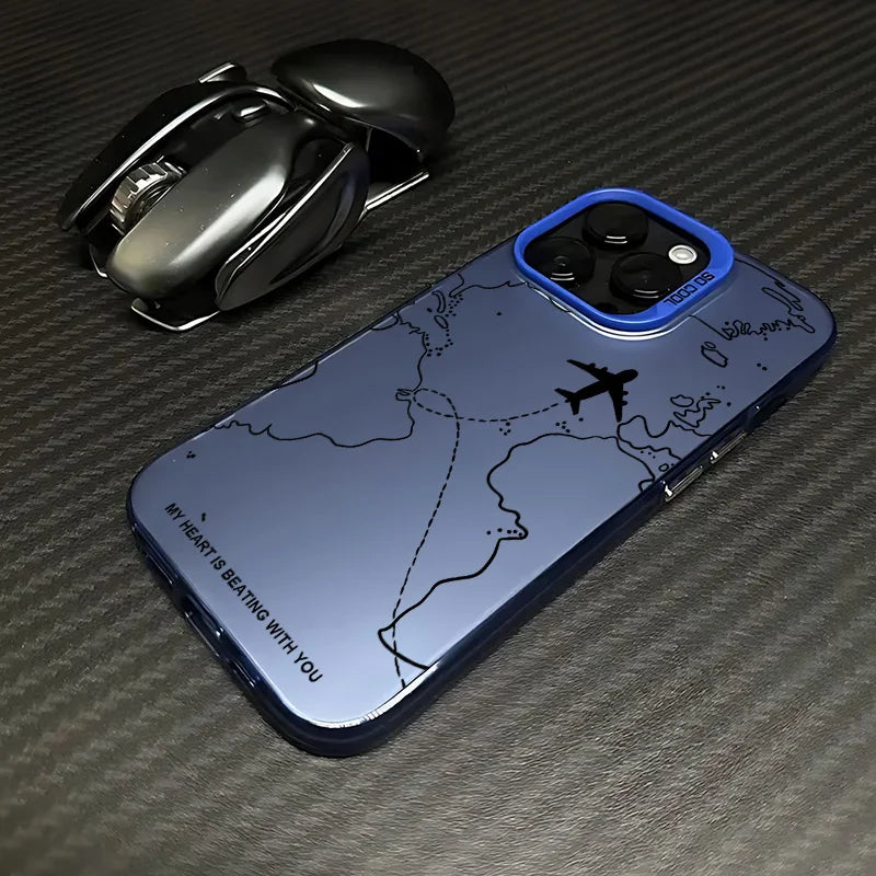 Travel Airplane Route Design Phone Case for IPhone 16 15 14 13 12 11 Mini Pro Max X XR XSMAX 8 7 Plus Anti Fall Matte Cover