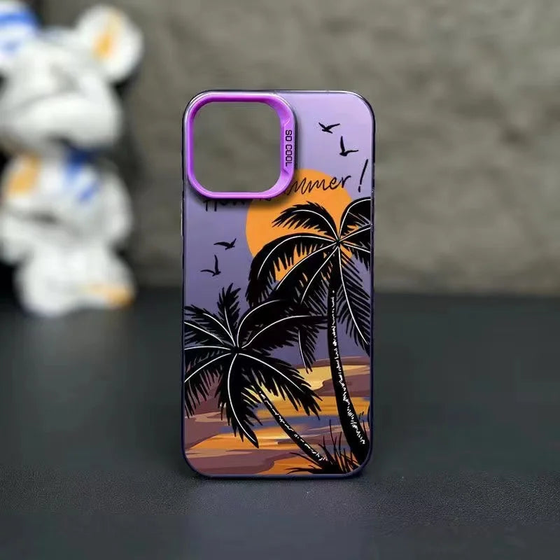 Phone Case For iPhone 16 15 14 13 12 11 Pro Max 7 8 Plus XS XR X SE2022 Summer Scenery Coconut tree Design Shockproof Hard Cover