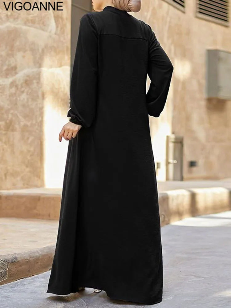 VigoAnne 2025 Muslim Abaya Solid Zipper One-piece Prayer Dress Women Long Sleeve Islamic Clothing Lady Dubai Saudi Robe Turkish