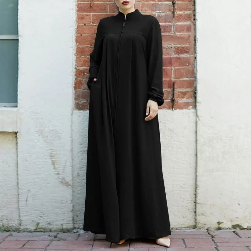 VigoAnne 2025 Muslim Abaya Solid Zipper One-piece Prayer Dress Women Long Sleeve Islamic Clothing Lady Dubai Saudi Robe Turkish