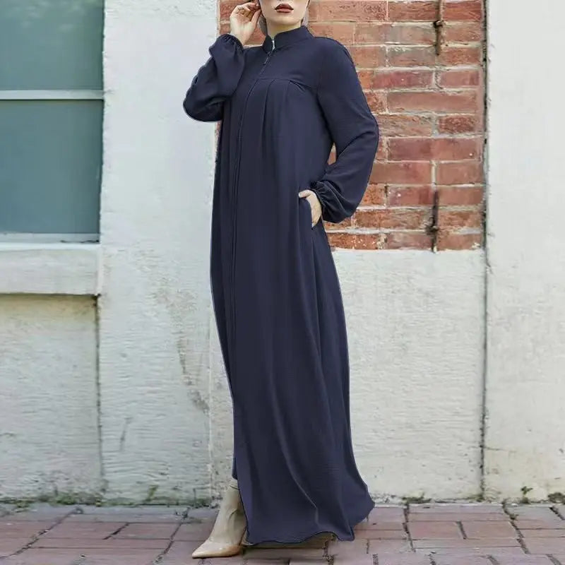 VigoAnne 2025 Muslim Abaya Solid Zipper One-piece Prayer Dress Women Long Sleeve Islamic Clothing Lady Dubai Saudi Robe Turkish