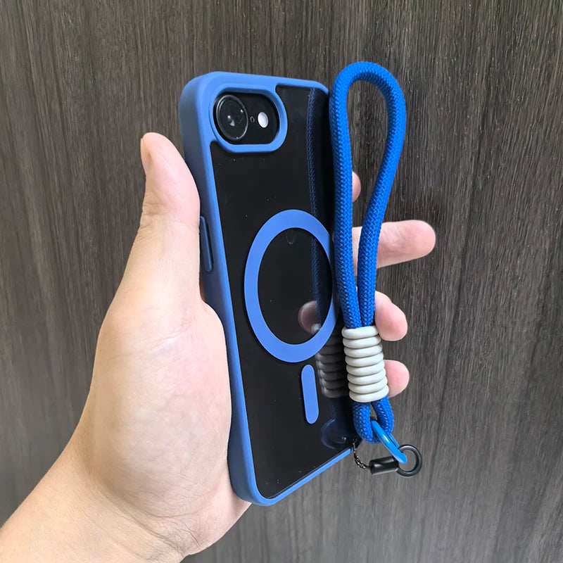 Luxury With Lanyard Clear For Magsafe Phone Case For iPhone 16 15 14 13 12 11 Pro Max Shockproof Armour Wrist Strap Back Cover