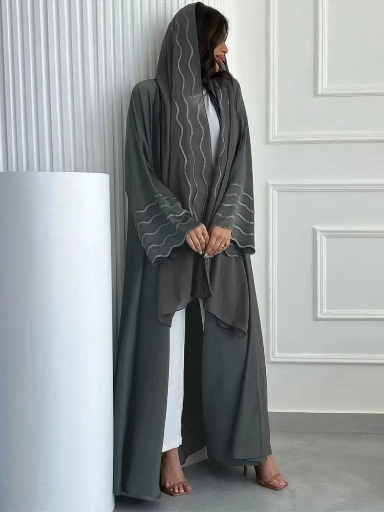Ramadan Eid Abaya Khimar Set – Gray & Black Muslim Dress