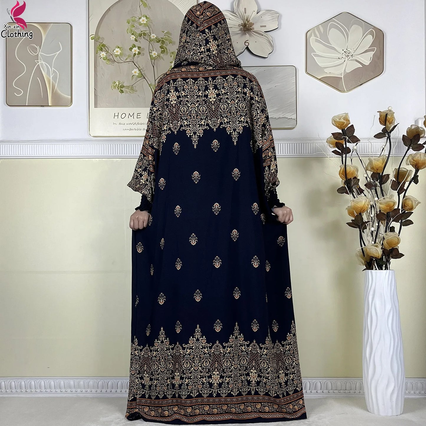 2025 Latest Cotton Abaya Double Hat Muslim Ramadan Prayer Clothing Casual Robe Long Sleeves Loose Woman Islam Prayer Clothing