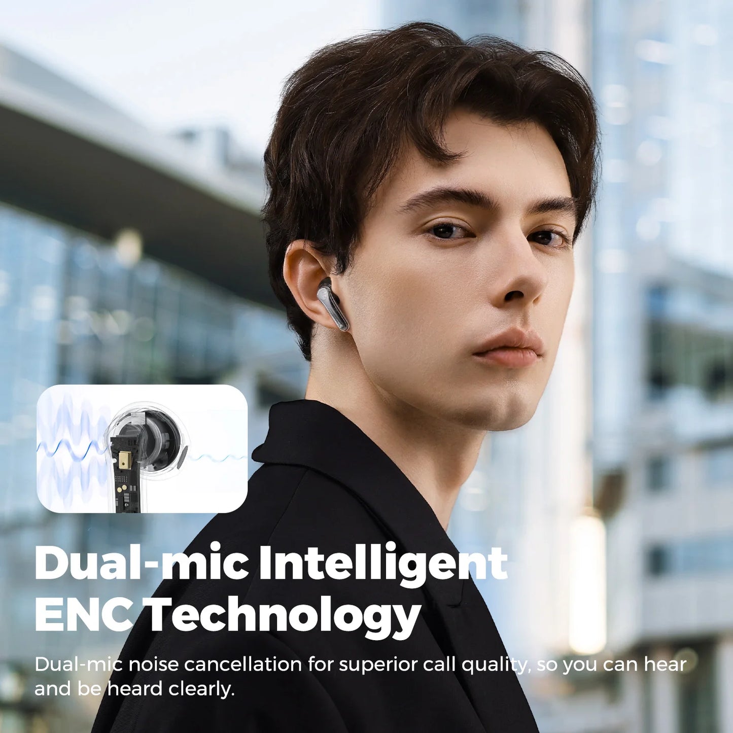 SoundPEATS Clear Pods Bluetooth Wireless Earphones with Dual ENC Mic, 13mm Drivers,Deep Bass, Total 40H Playtime, APP Control