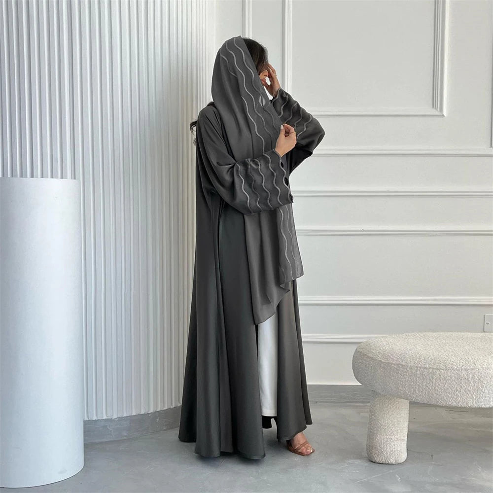 Ramadan Eid Abaya Khimar Set – Gray & Black Muslim Dress