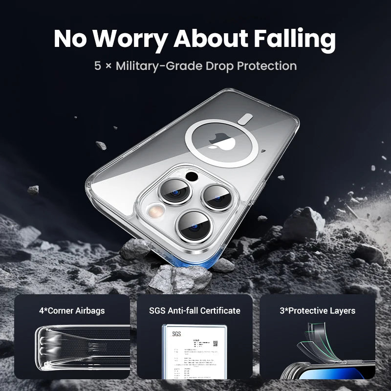 UGREEN for iPhone 14 13 12 Pro Max Magnetic Case Shockproof Cover for iPhone 15 Pro Max 15 Plus 15pro Magnet TPU PC Case