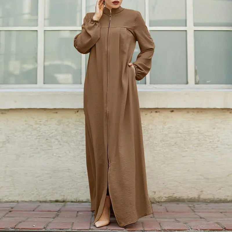 VigoAnne 2025 Muslim Abaya Solid Zipper One-piece Prayer Dress Women Long Sleeve Islamic Clothing Lady Dubai Saudi Robe Turkish