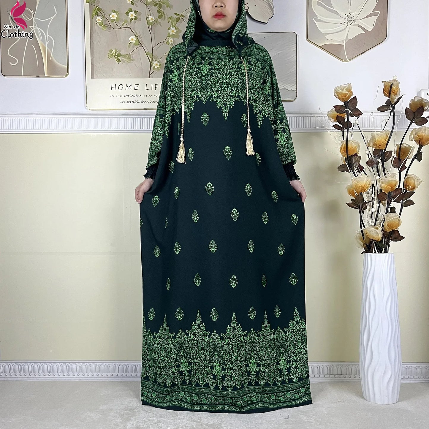 2025 Latest Cotton Abaya Double Hat Muslim Ramadan Prayer Clothing Casual Robe Long Sleeves Loose Woman Islam Prayer Clothing
