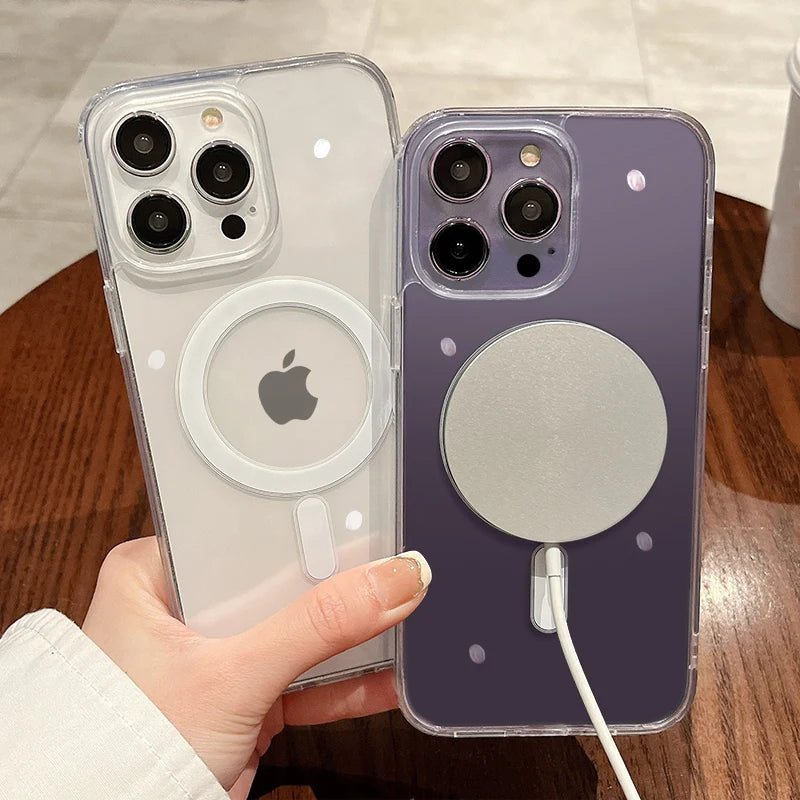 Clear For Magsafe Wireless Charge Case For Apple iPhone 16 15 14 13 12 11 Pro Max Plus Mini Magnetic Acrylic Transparent Cover