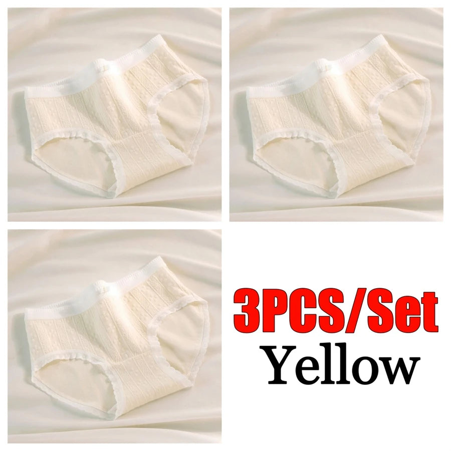 3PCS/Set Cotton Panties Women Antibacterial Crotch 2024 New Mid Waist Underwear Girls Breathable Triangle Shorts Lingerie Briefs