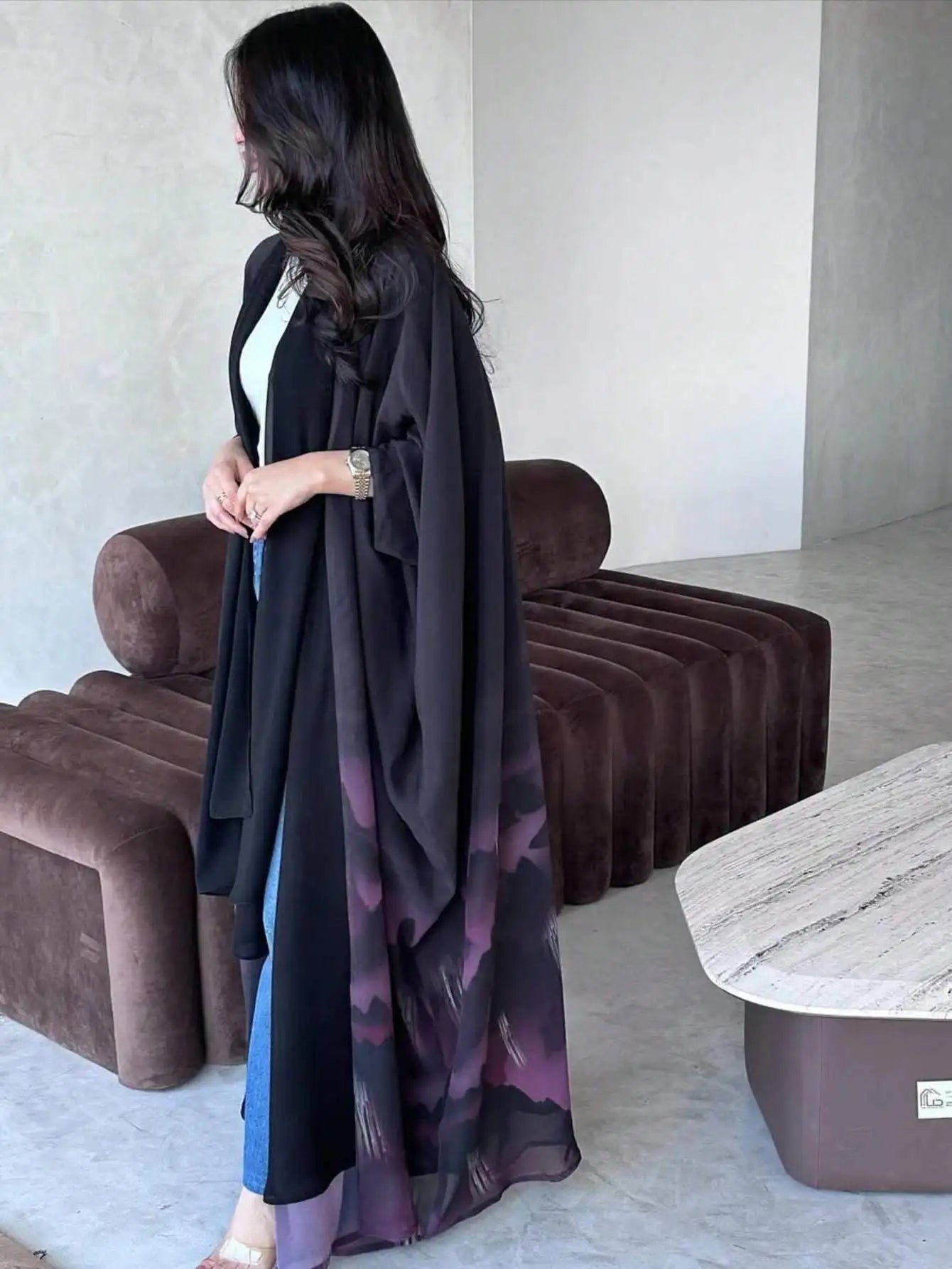 Tie-Dye Open Front Abaya – Loose Fit Kaftan Maxi Dress