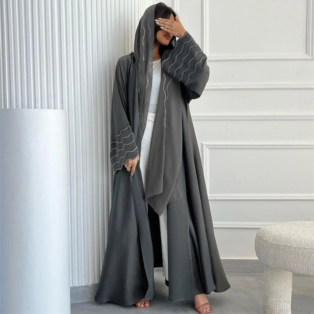 Ramadan Eid Abaya Khimar Set – Gray & Black Muslim Dress
