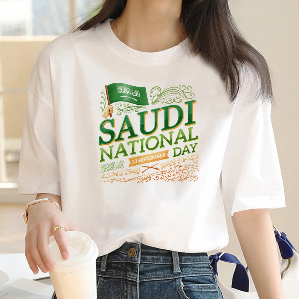 Saudi National Day tshirt women Y2K manga Japanese Tee girl funny clothes