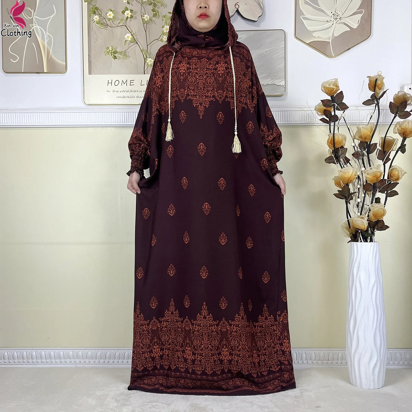 2025 Latest Cotton Abaya Double Hat Muslim Ramadan Prayer Clothing Casual Robe Long Sleeves Loose Woman Islam Prayer Clothing