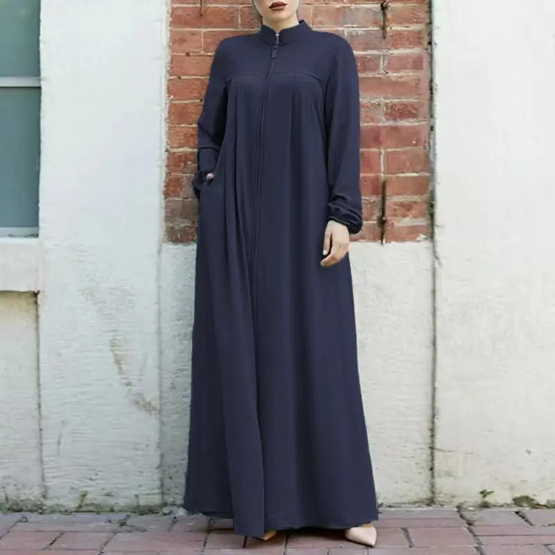 VigoAnne 2025 Muslim Abaya Solid Zipper One-piece Prayer Dress Women Long Sleeve Islamic Clothing Lady Dubai Saudi Robe Turkish