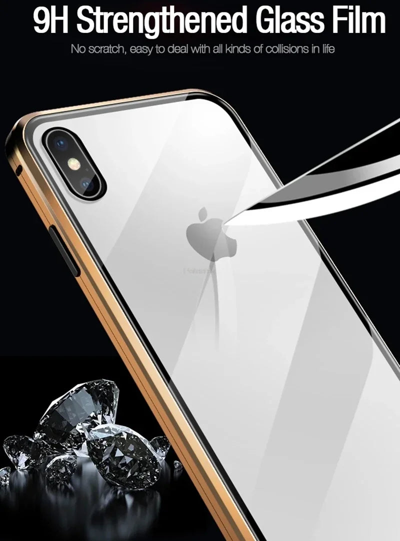 Magnetic tempered glass privacy metal case for iPhone 16 15 14 13 12 XR 11 pro Max 7 8 plus 360 magnet antispy protective cover