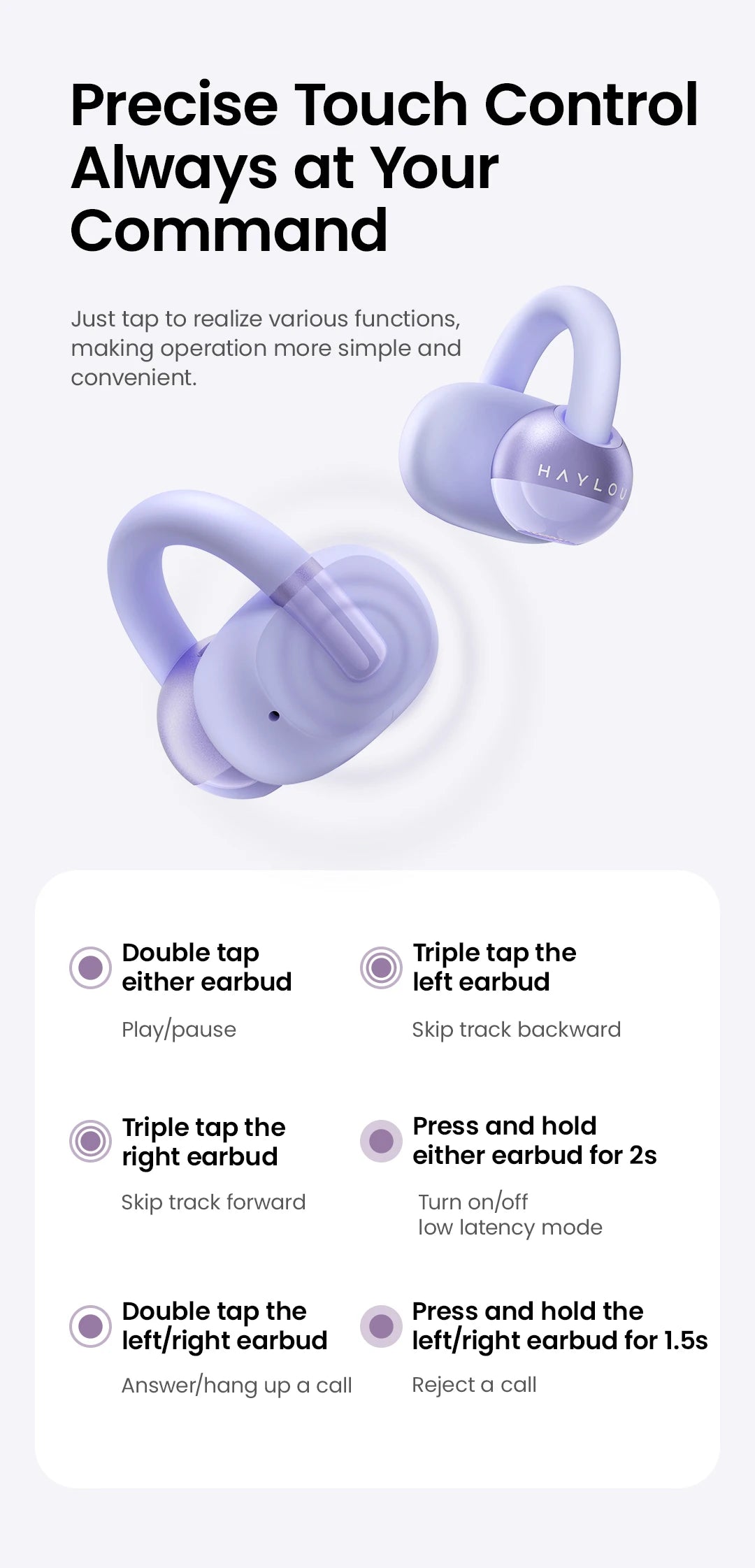 HAYLOU AirFree Ear Clip Earphones Bluetooth 5.4 Wireless Earbuds Dual-mic AI Noise Reduction Sports Headphones Smart LED Display