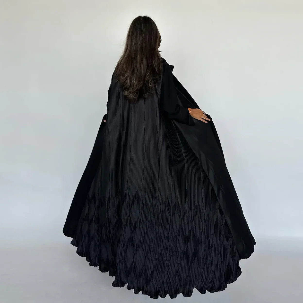 Eid Black Pleated Abaya Cardigan – Muslim Party Dress Kaftan