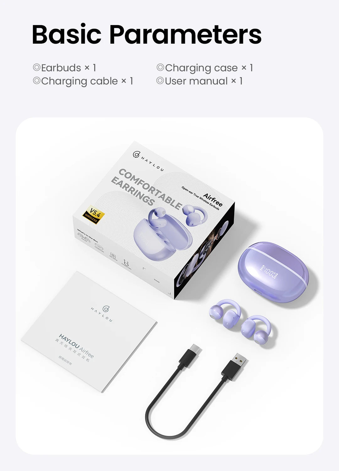 HAYLOU AirFree Ear Clip Earphones Bluetooth 5.4 Wireless Earbuds Dual-mic AI Noise Reduction Sports Headphones Smart LED Display