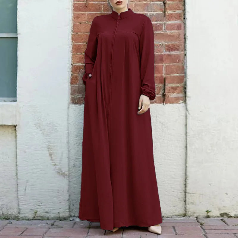 VigoAnne 2025 Muslim Abaya Solid Zipper One-piece Prayer Dress Women Long Sleeve Islamic Clothing Lady Dubai Saudi Robe Turkish