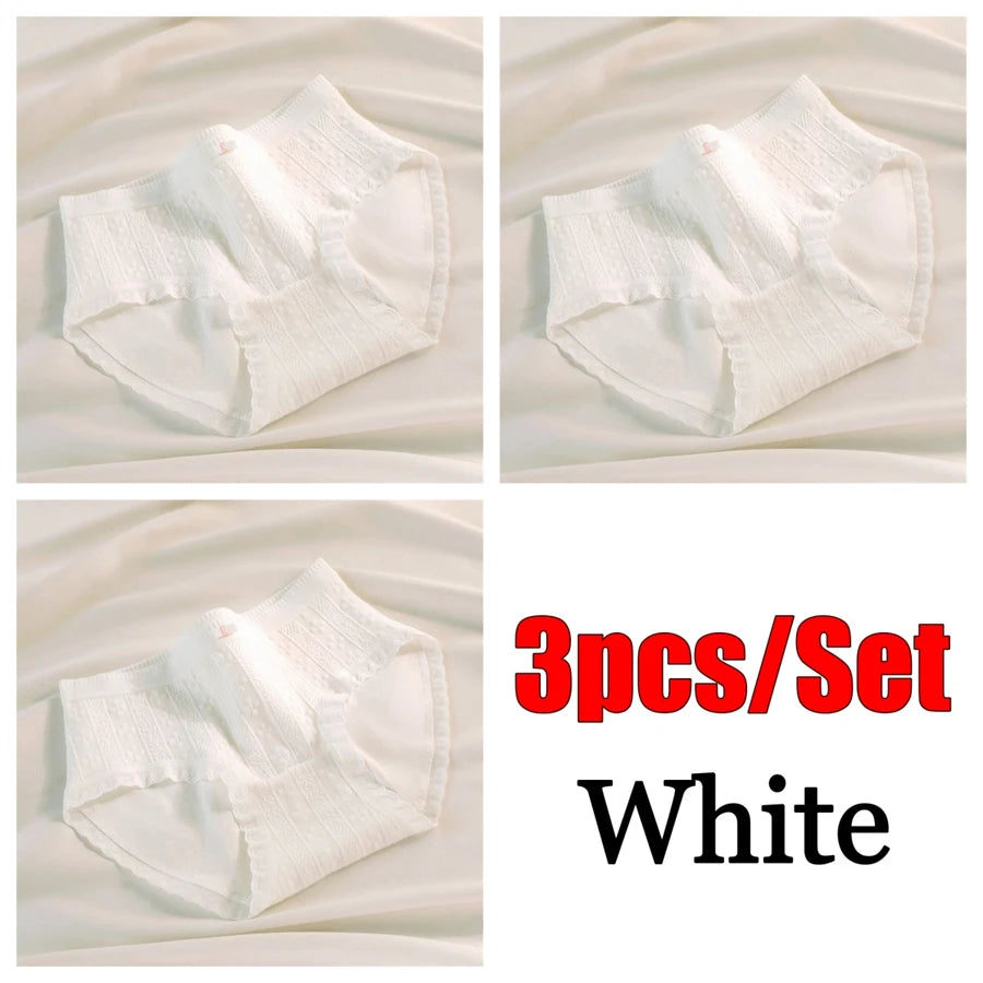3PCS/Set Cotton Panties Women Antibacterial Crotch 2024 New Mid Waist Underwear Girls Breathable Triangle Shorts Lingerie Briefs