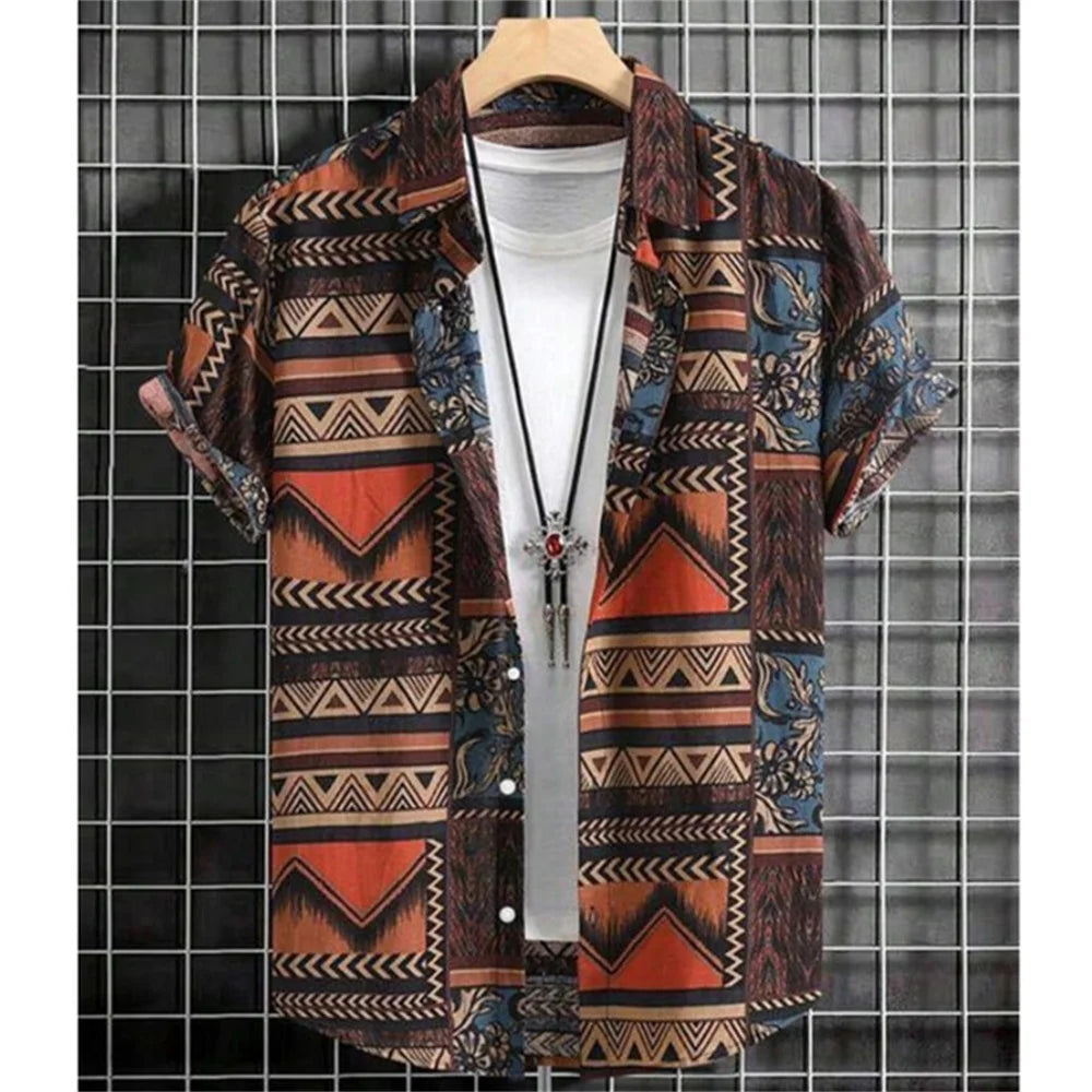 Men's Shirt Summer Ethnic Style Casual Fashion Short Sleeved Daily Loose Breathable Hawaiian Shirt Man Casual Men's Clothing Top