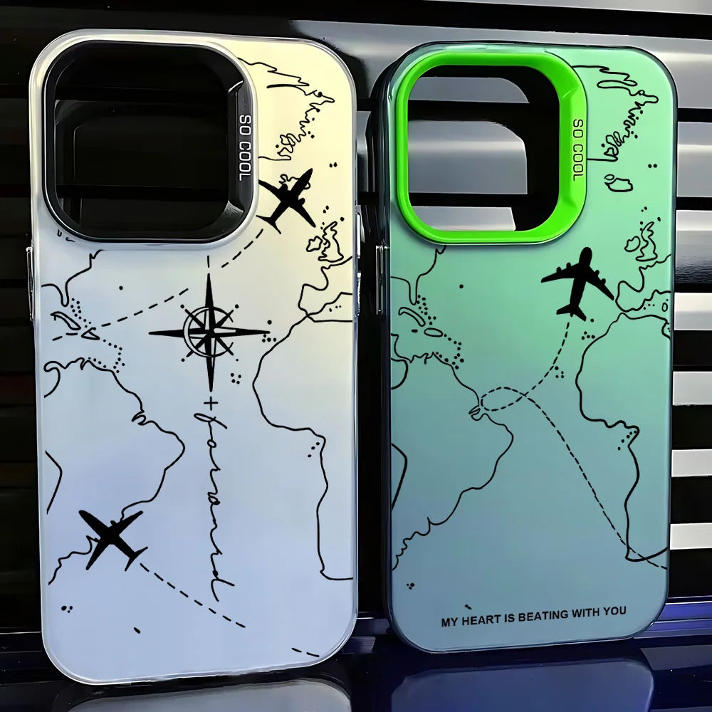 Travel Airplane Route Design Phone Case for IPhone 16 15 14 13 12 11 Mini Pro Max X XR XSMAX 8 7 Plus Anti Fall Matte Cover