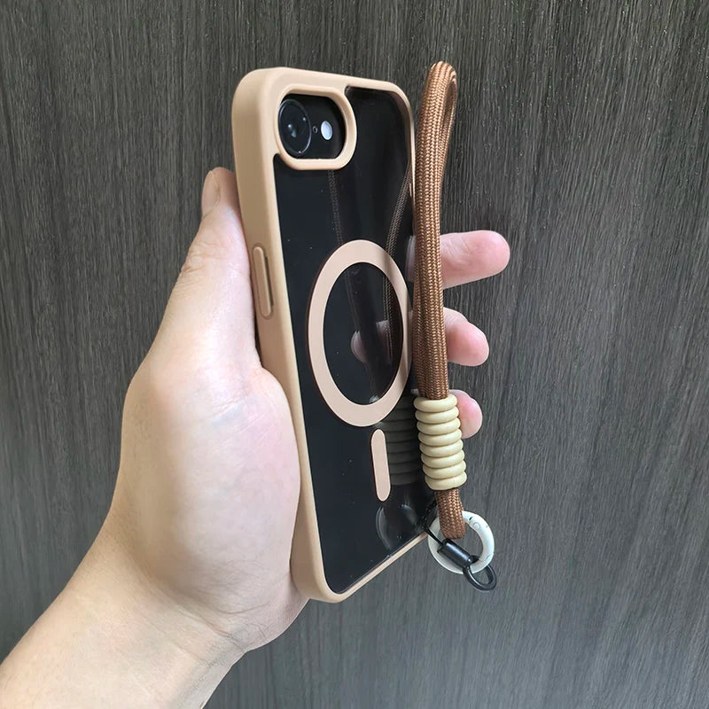 Luxury With Lanyard Clear For Magsafe Phone Case For iPhone 16 15 14 13 12 11 Pro Max Shockproof Armour Wrist Strap Back Cover