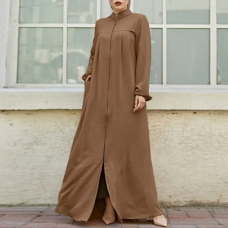 VigoAnne 2025 Muslim Abaya Solid Zipper One-piece Prayer Dress Women Long Sleeve Islamic Clothing Lady Dubai Saudi Robe Turkish