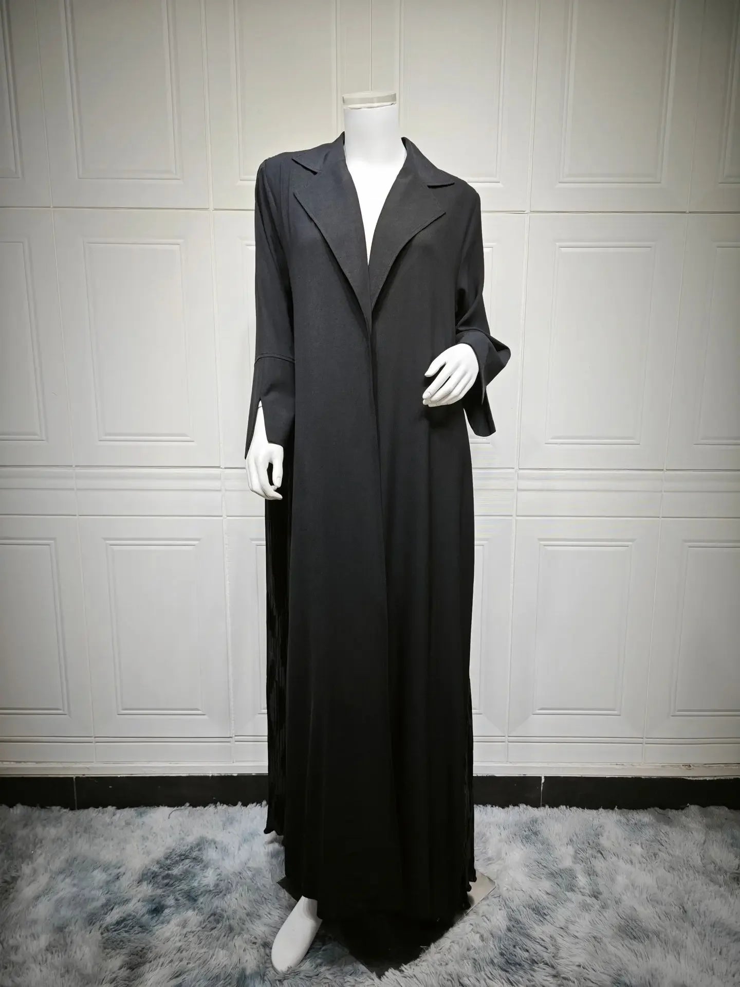 Eid Black Pleated Abaya Cardigan – Muslim Party Dress Kaftan