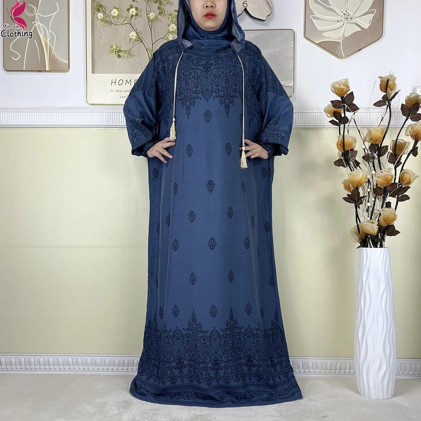 2025 Latest Cotton Abaya Double Hat Muslim Ramadan Prayer Clothing Casual Robe Long Sleeves Loose Woman Islam Prayer Clothing